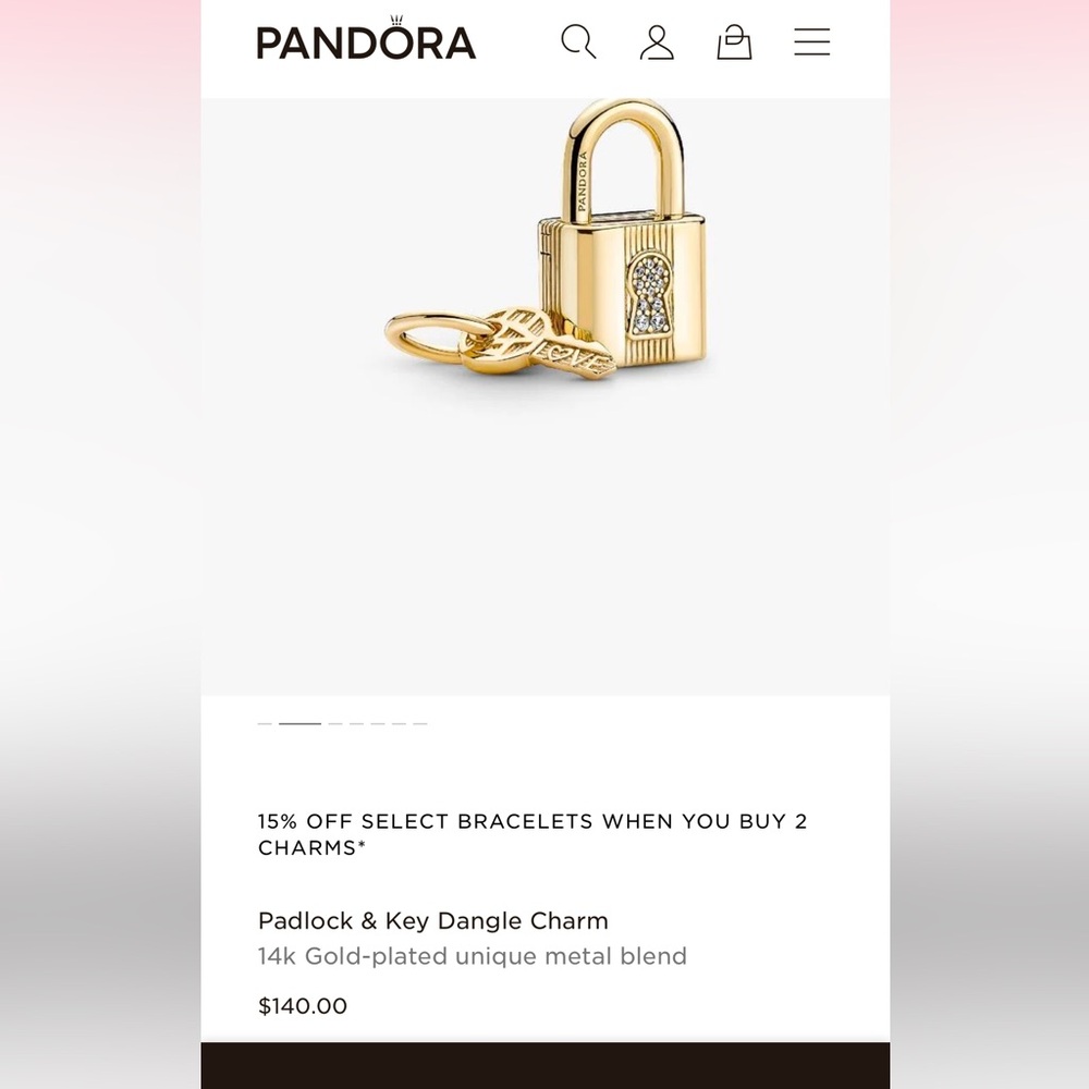 Gold Padlock & Key Dangle Charm